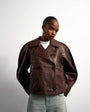 Topshop faux leather ovoid sleeve short trench in brown