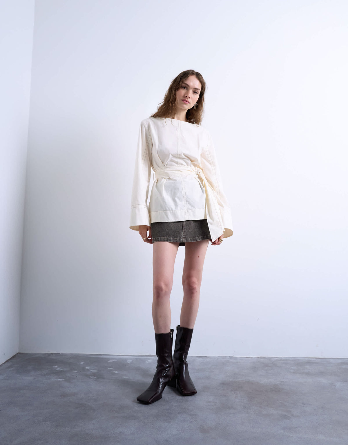 Topshop tie waist top in ecru