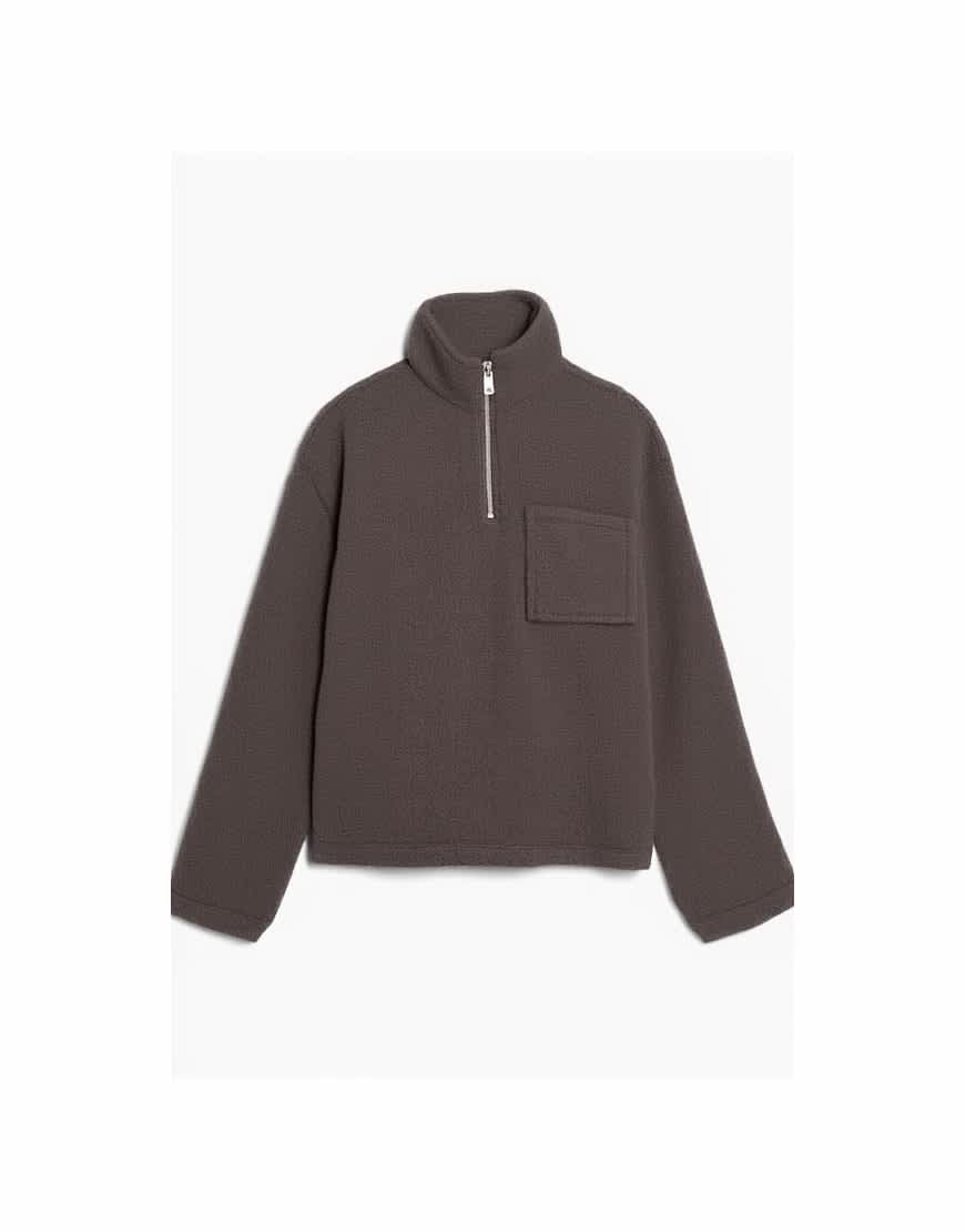 Topman 1/4 zip borg sweatshirt in  dark brown