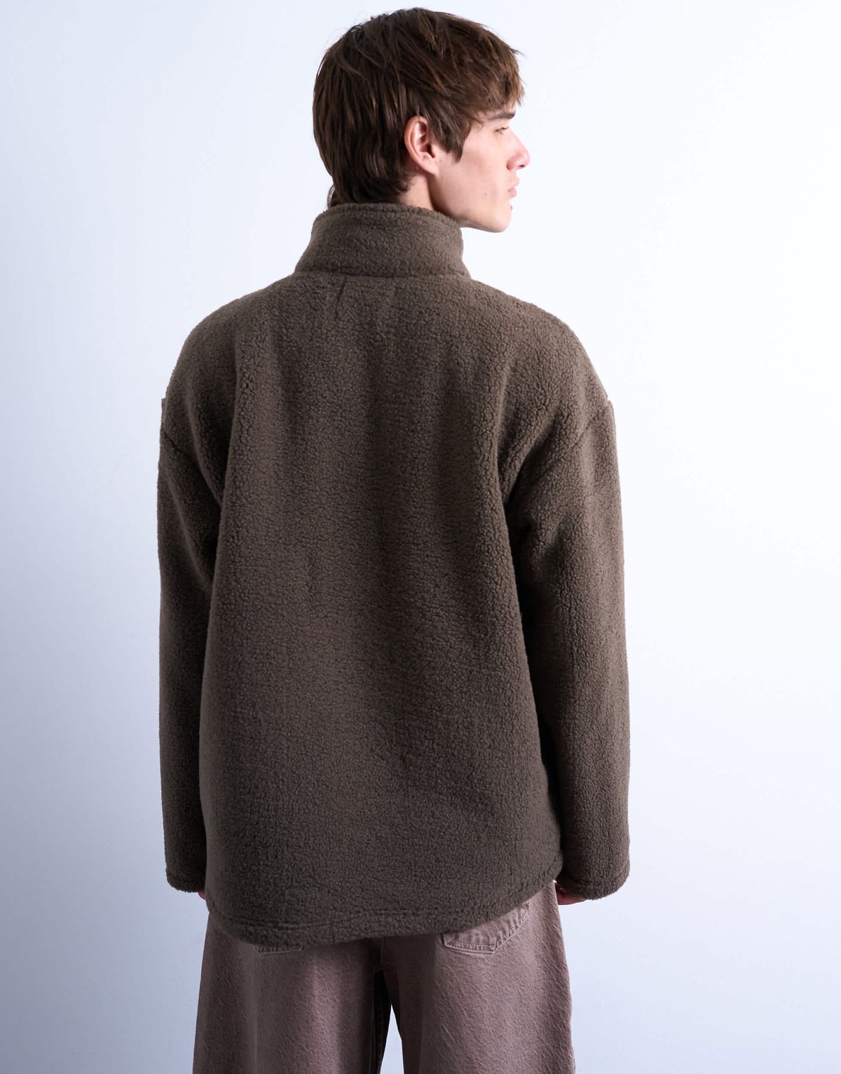 Topman 1/4 zip borg sweatshirt in  dark brown