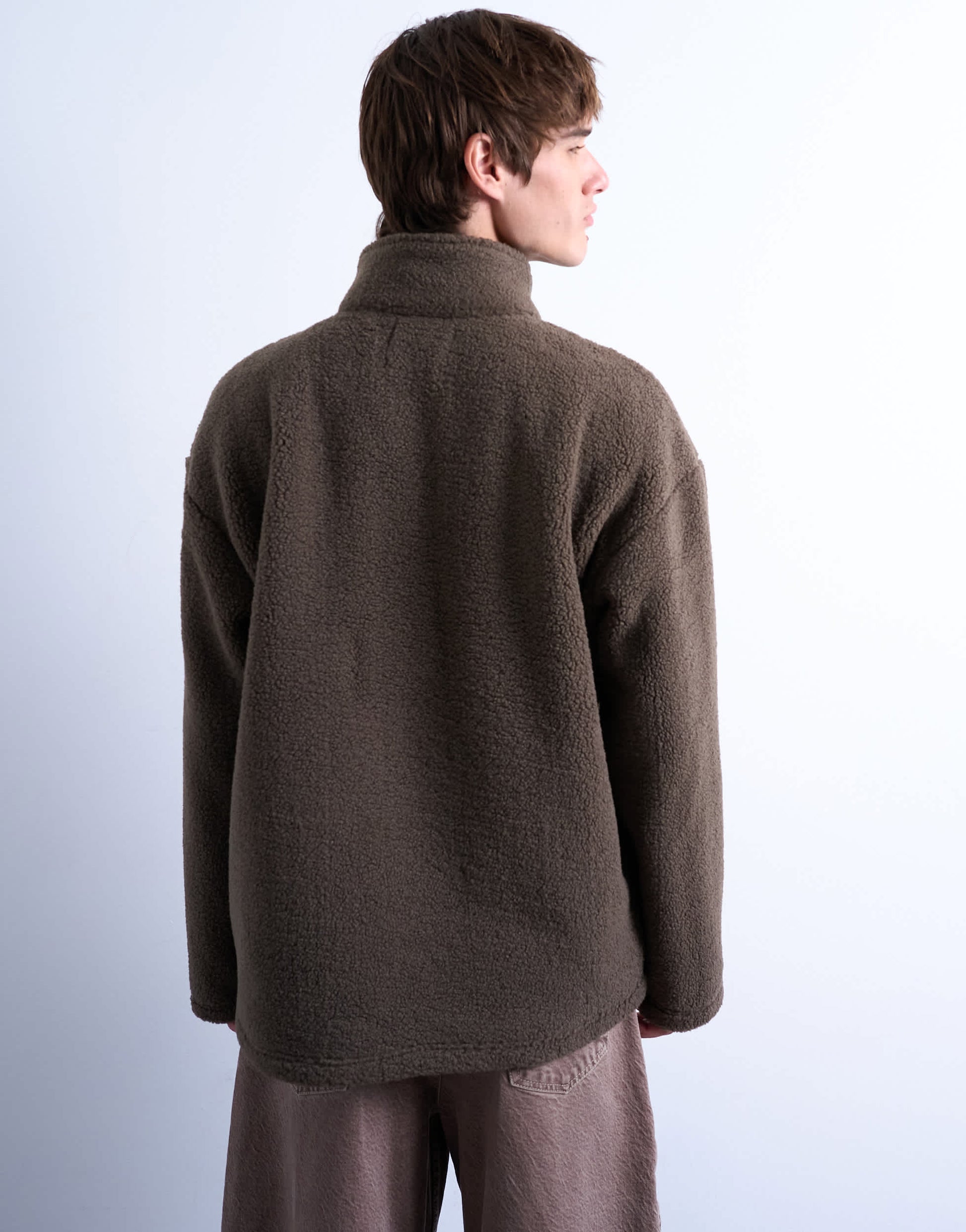 Topman 1/4 zip borg sweatshirt in  dark brown