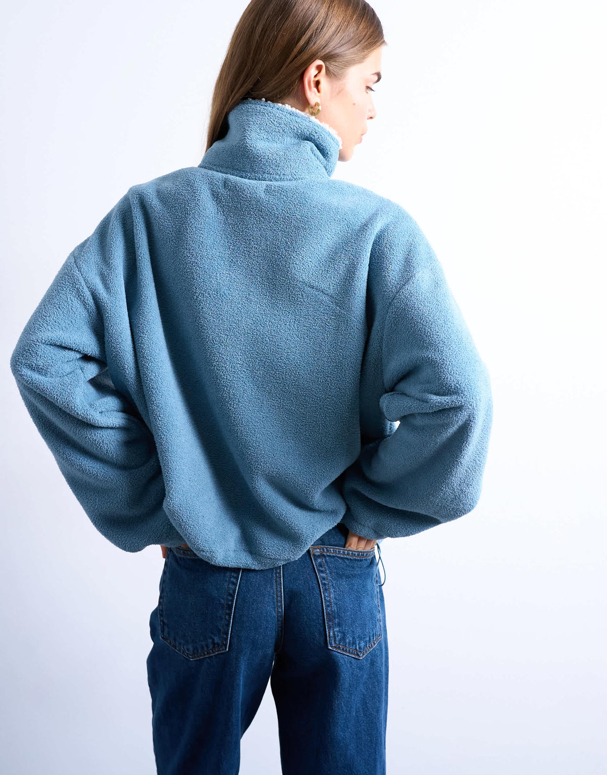 Topshop borg fleece funnel zip through in blue