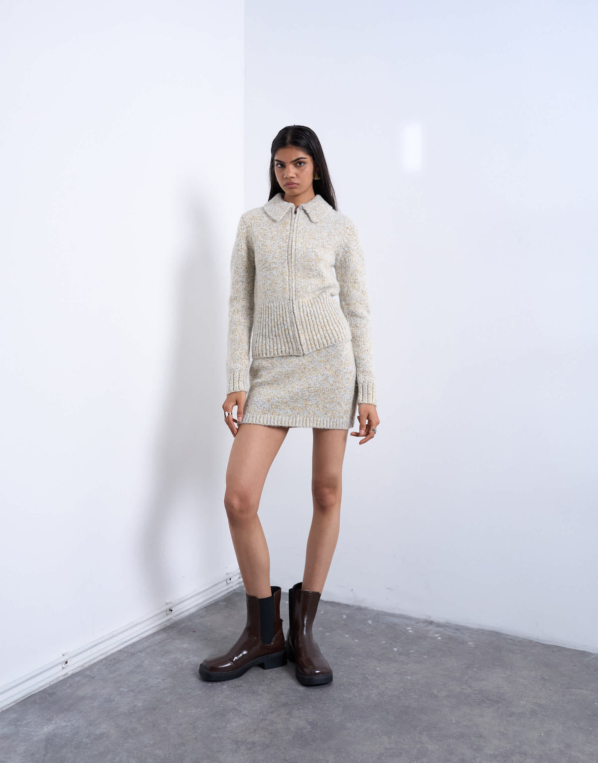 Topshop knitted twist yarn co-ord skirt in blue and yellow