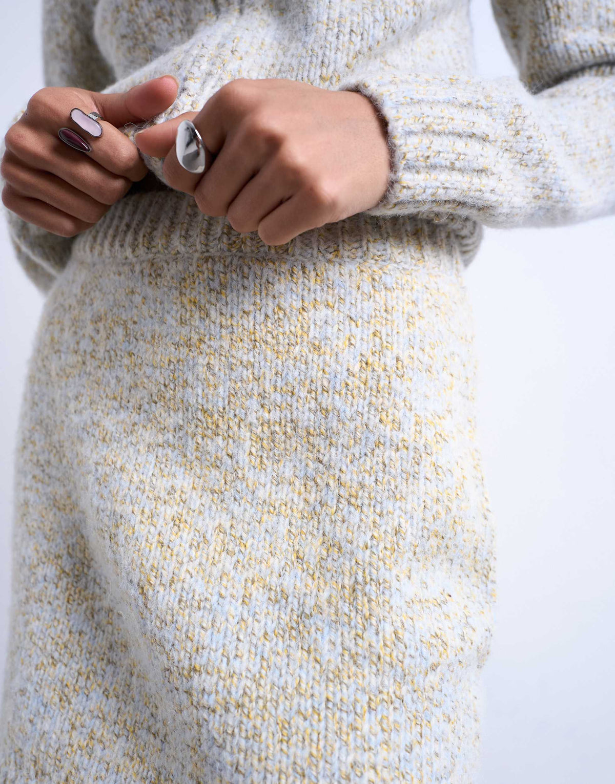 Topshop knitted twist yarn co-ord skirt in blue and yellow