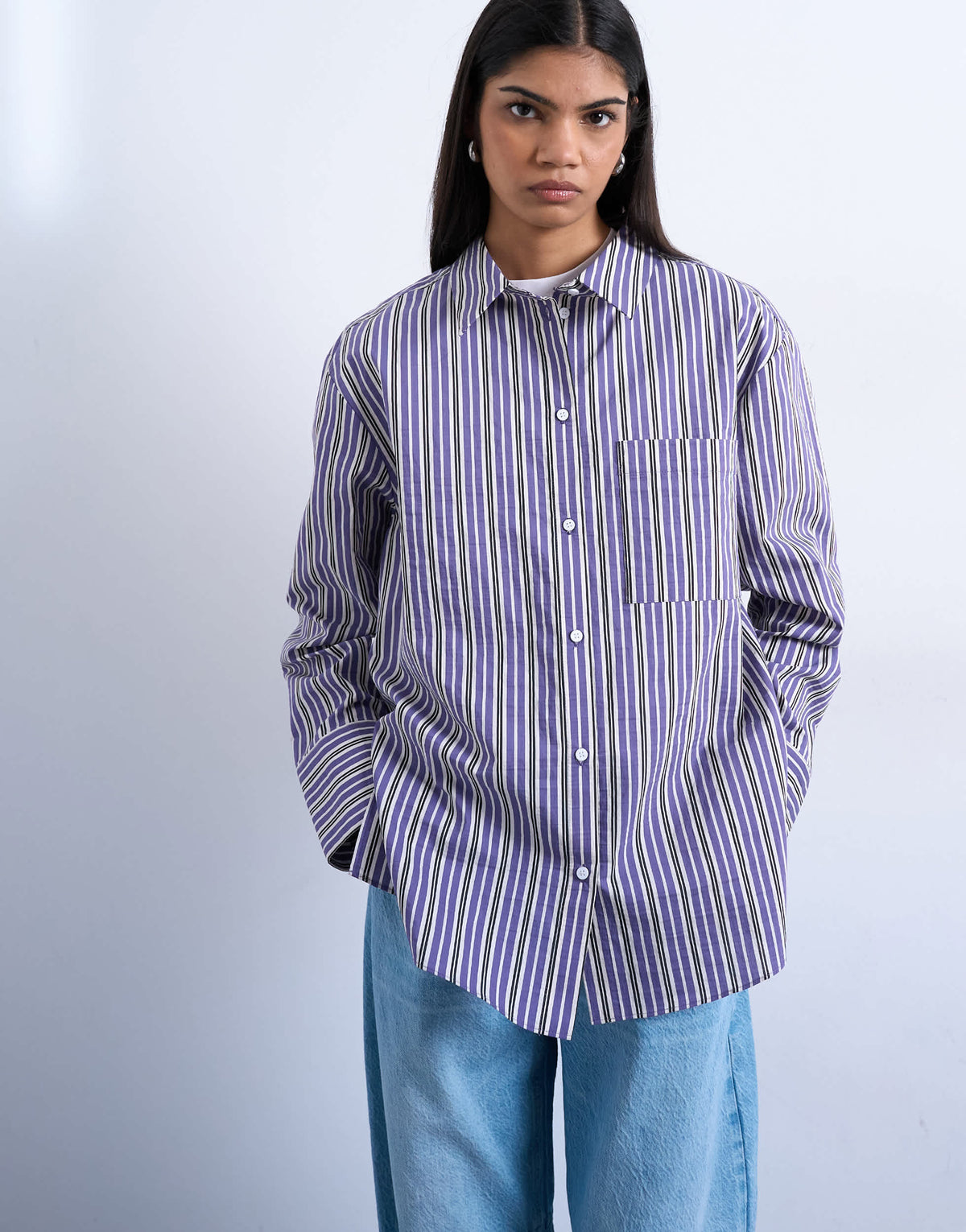 Topshop oversized shirt in purple stripe