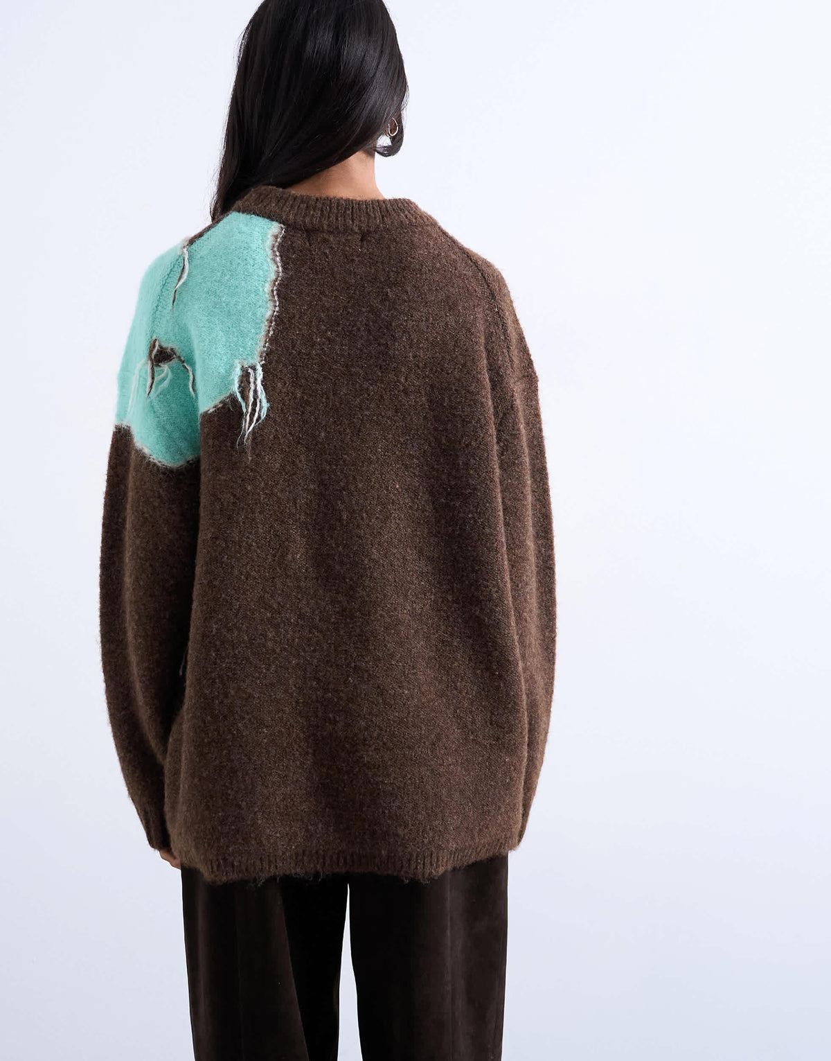 Topshop knitted placement floral tassel jumper in chocolate