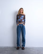 Topshop microfibre floral print ruched long sleeve top in brown