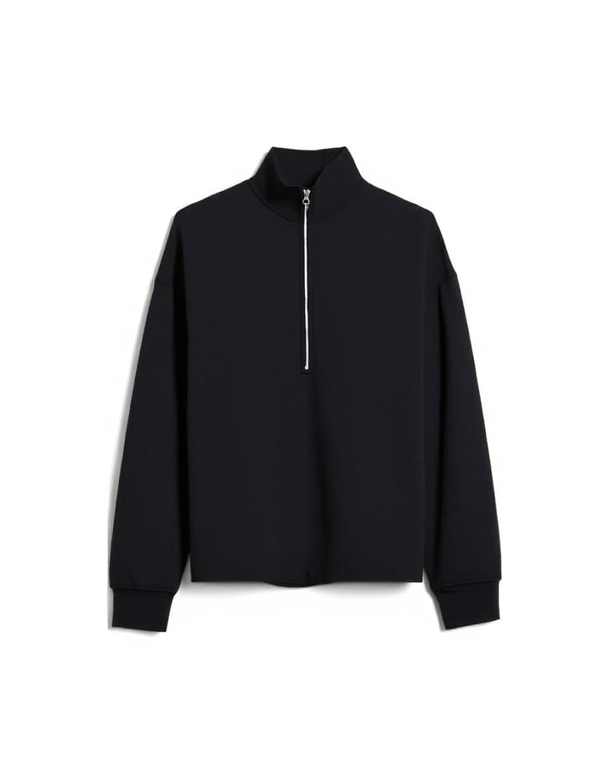 Topman premium oversized fit  1/4 zip funnel neck in black