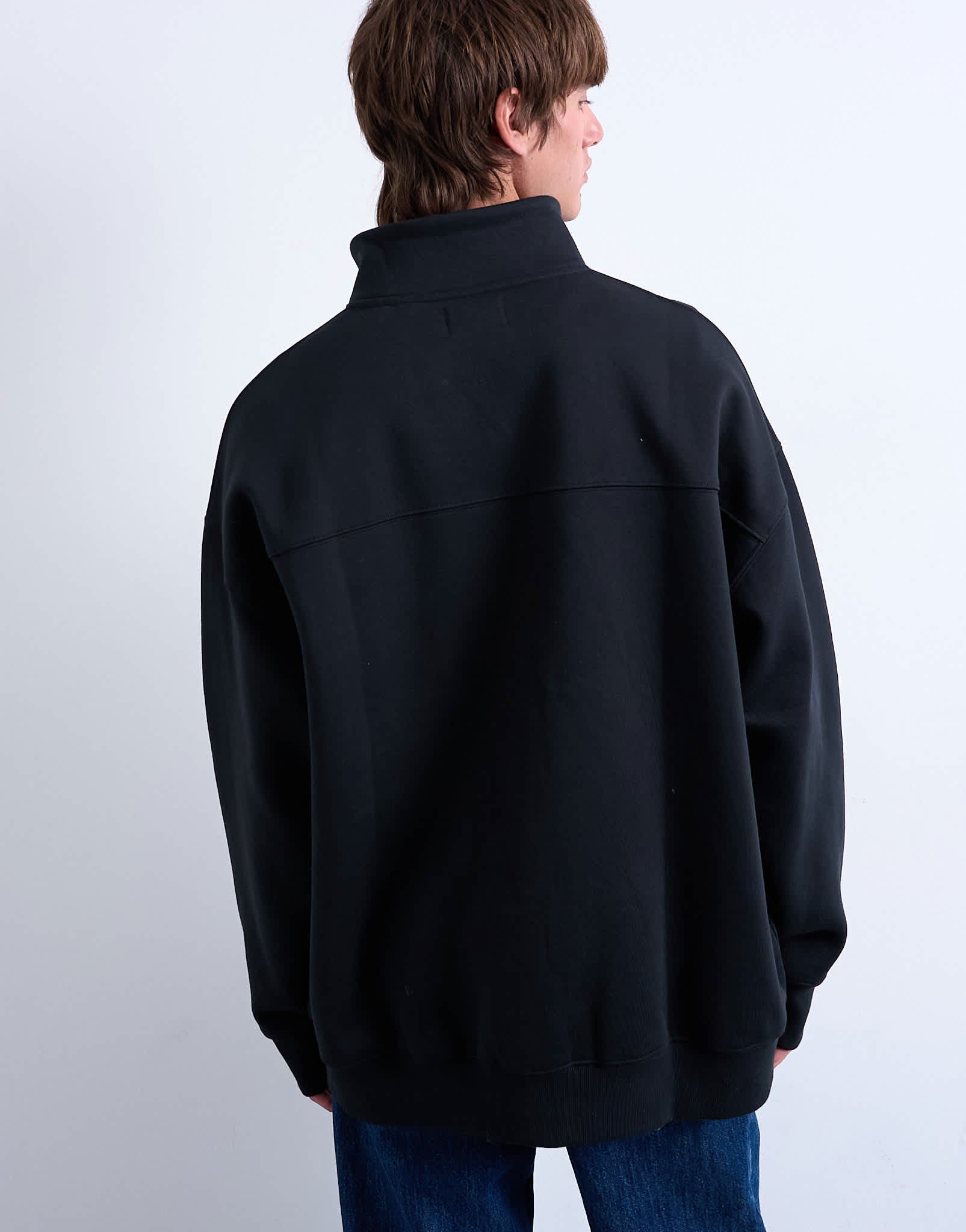 Topman premium oversized fit  1/4 zip funnel neck in black