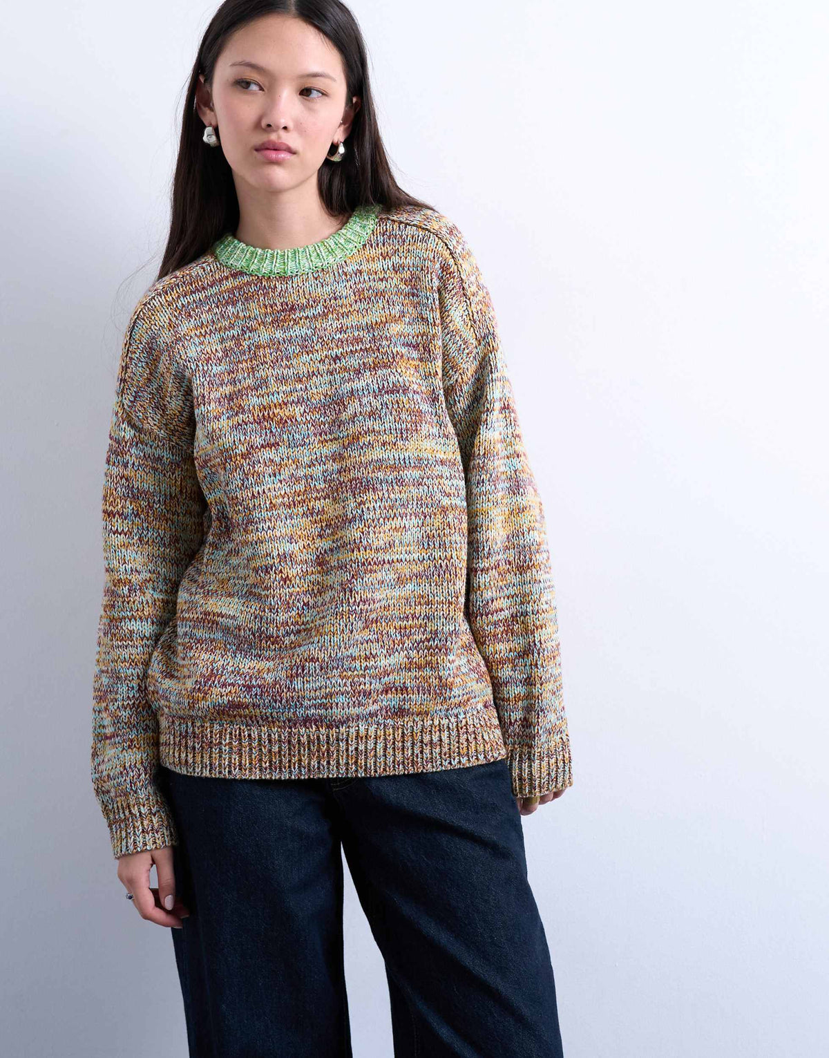 Topshop knitted multi colour twist yarn contrast jumper in green