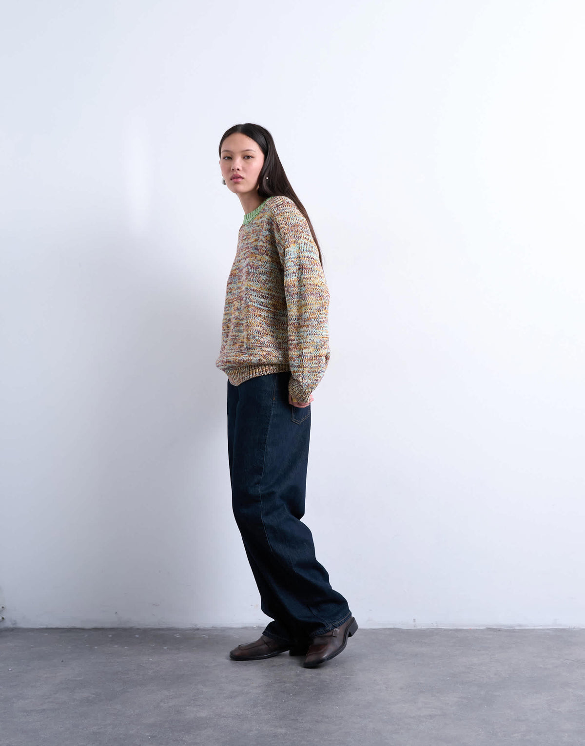 Topshop knitted multi colour twist yarn contrast jumper in green