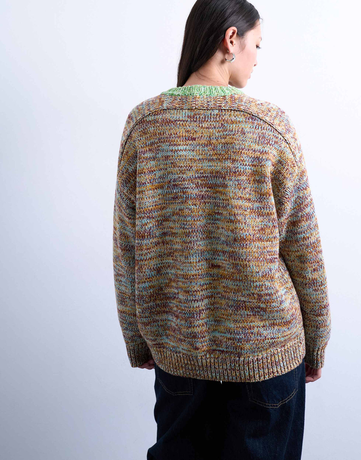 Topshop knitted multi colour twist yarn contrast jumper in green