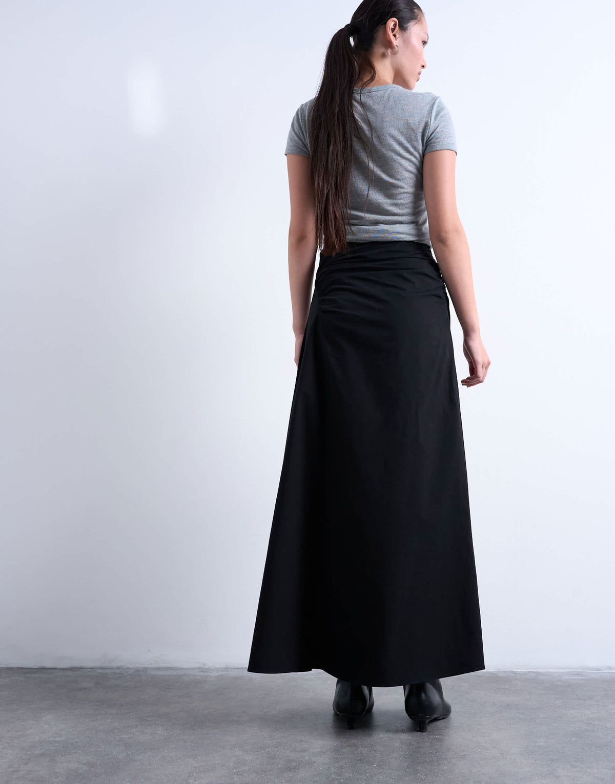 Topshop ruched asymmetric midi skirt in black 