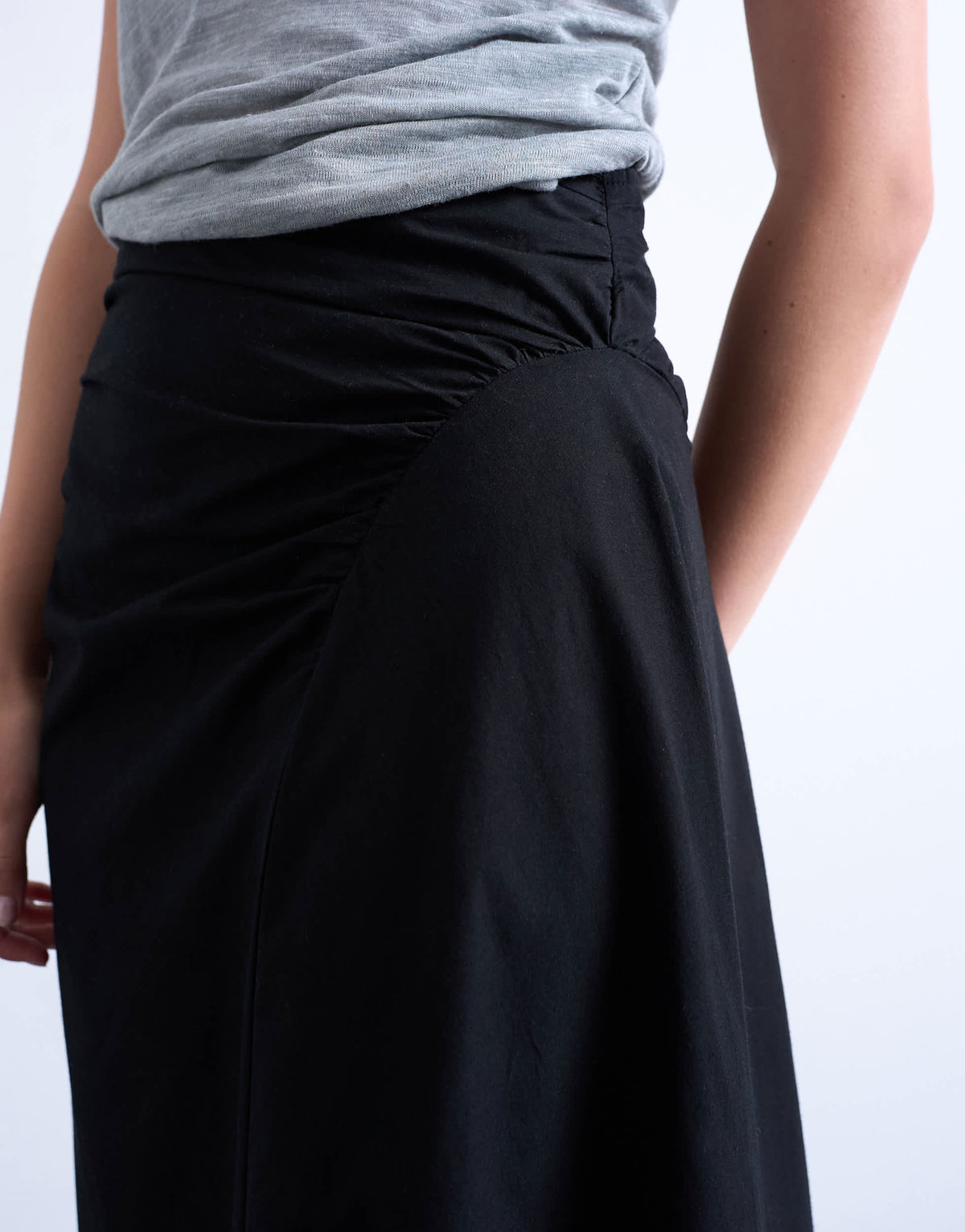 Topshop ruched asymmetric midi skirt in black 