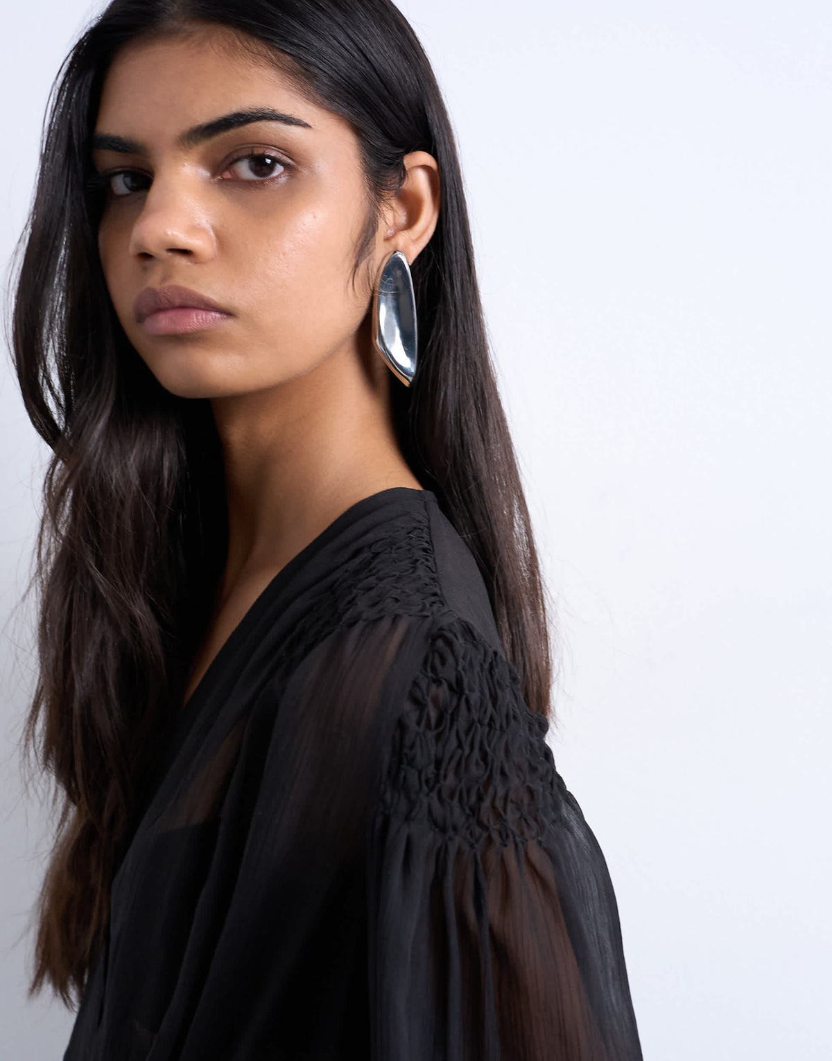Topshop chiffon sheer panel long sleeve blouse in black