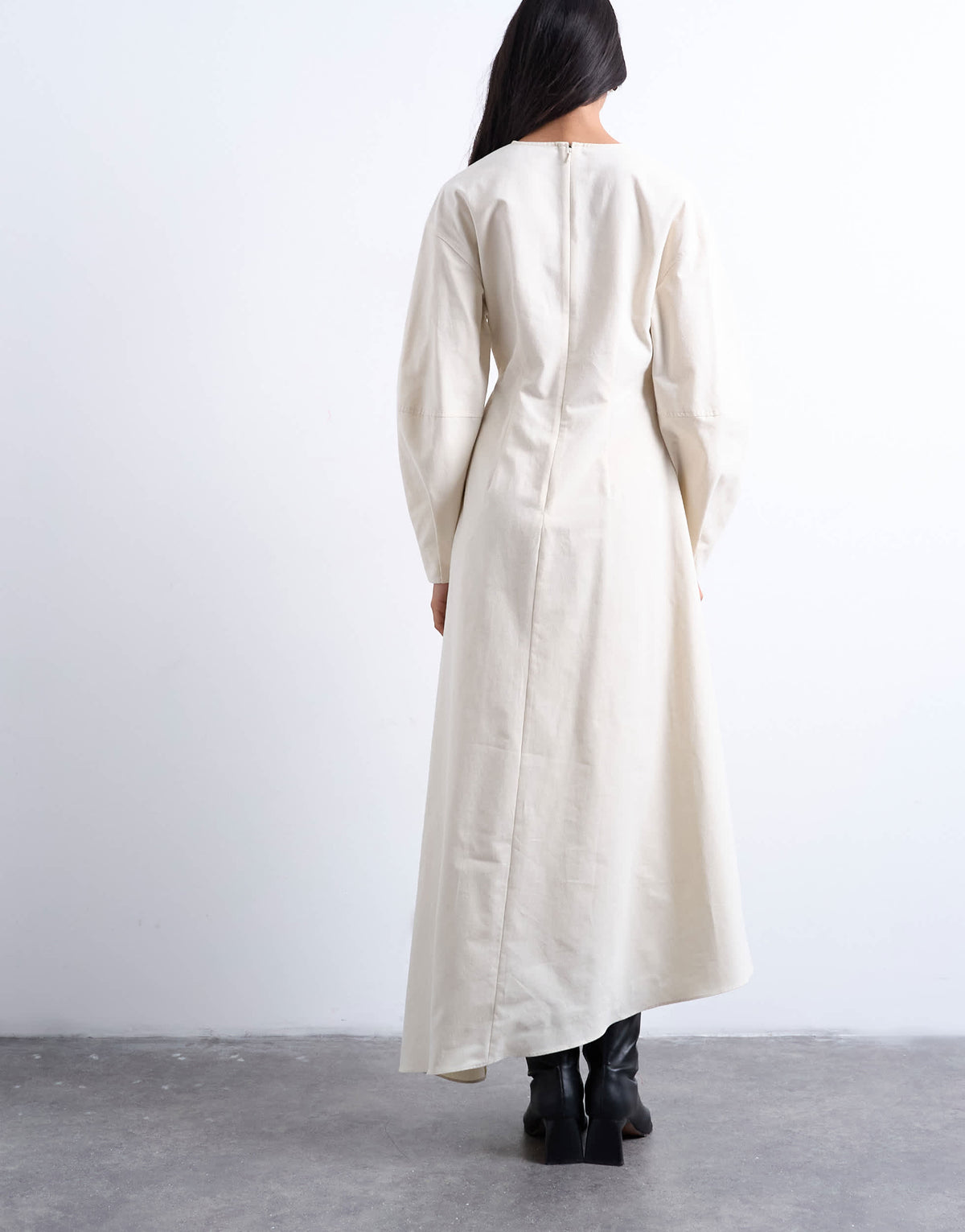 Topshop knot detail midi dress with asymmetric hem in buttermilk