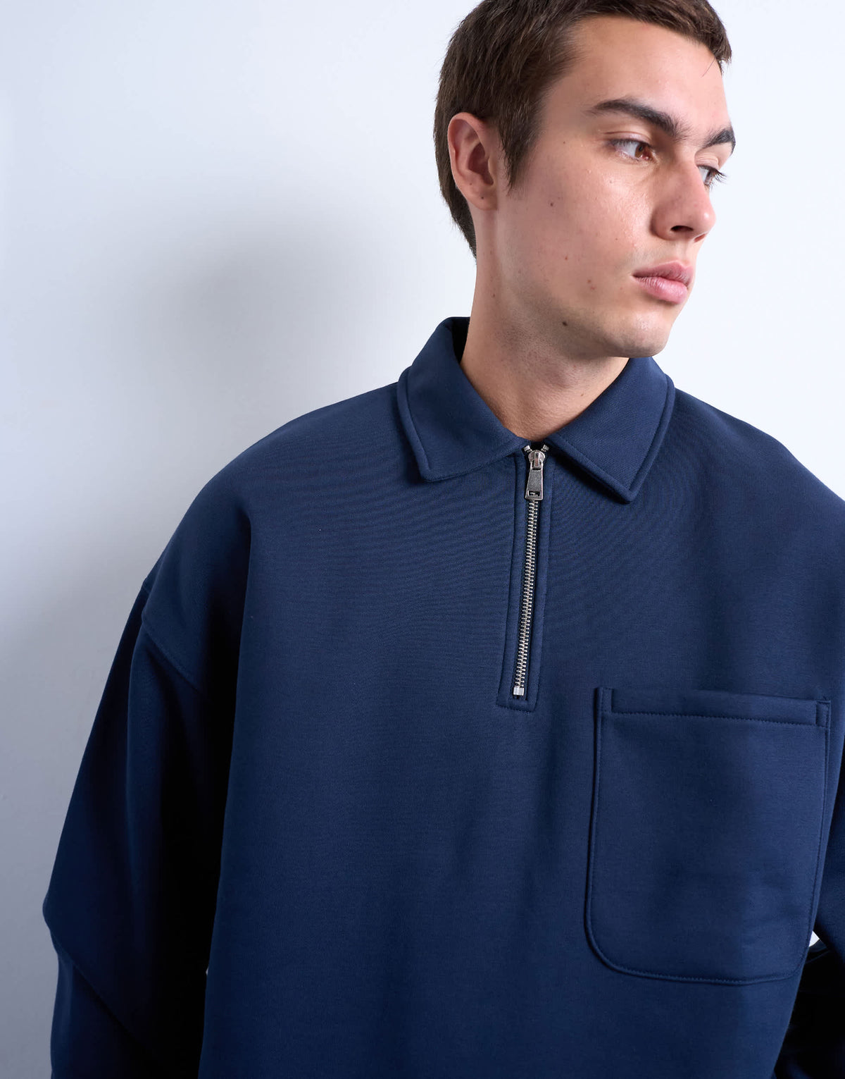 Topman premium oversized fit 1/4 zip polo in navy