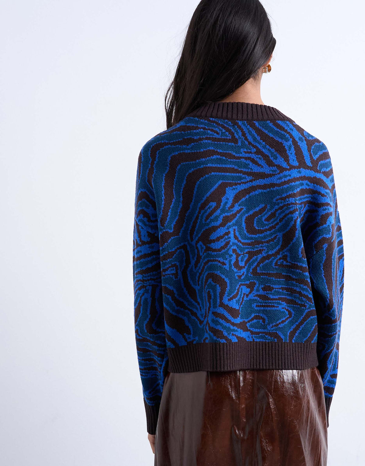 Topshop knitted animal print cardigan in blue