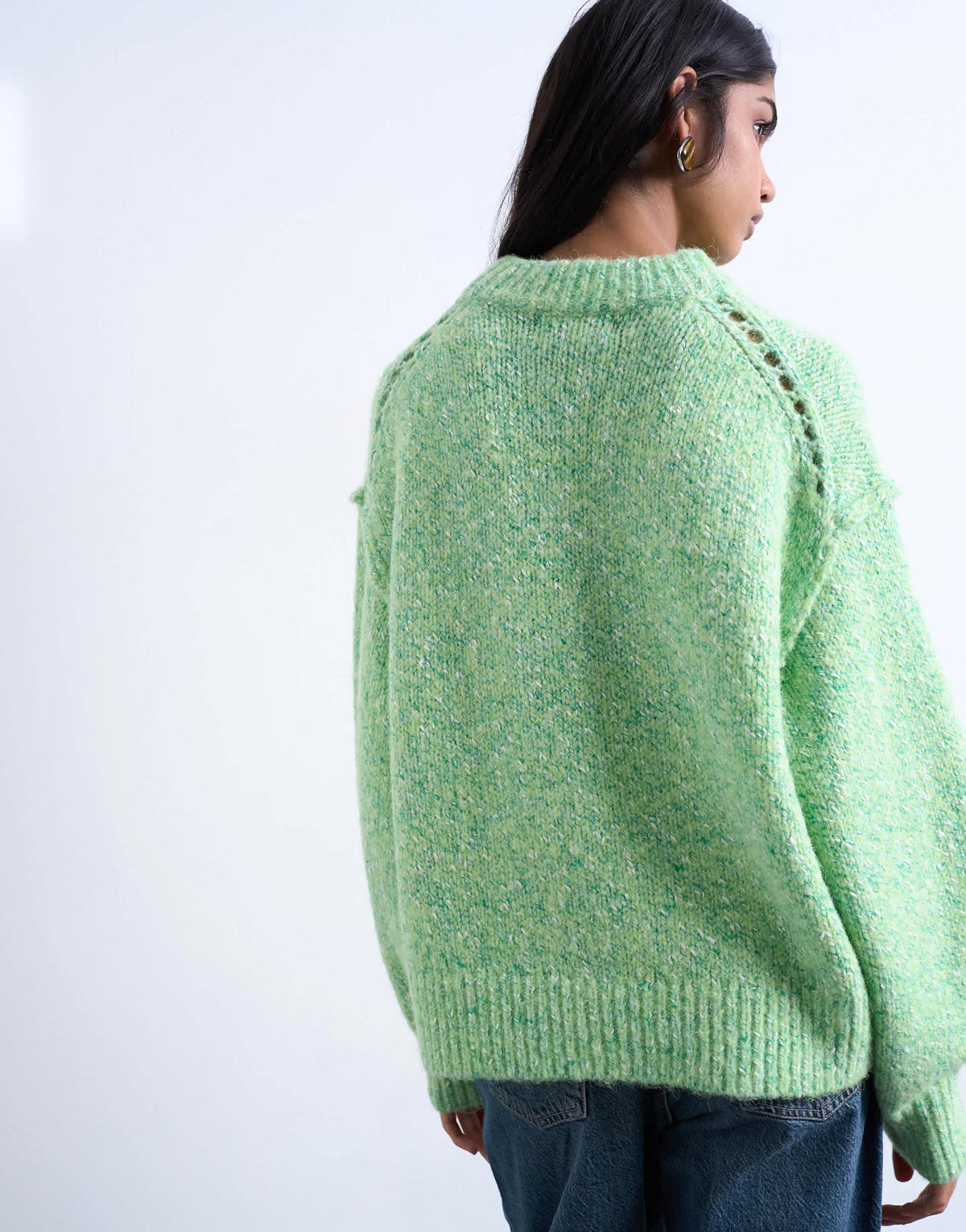 Topshop knitted fluffy twist yarn jumper in green
