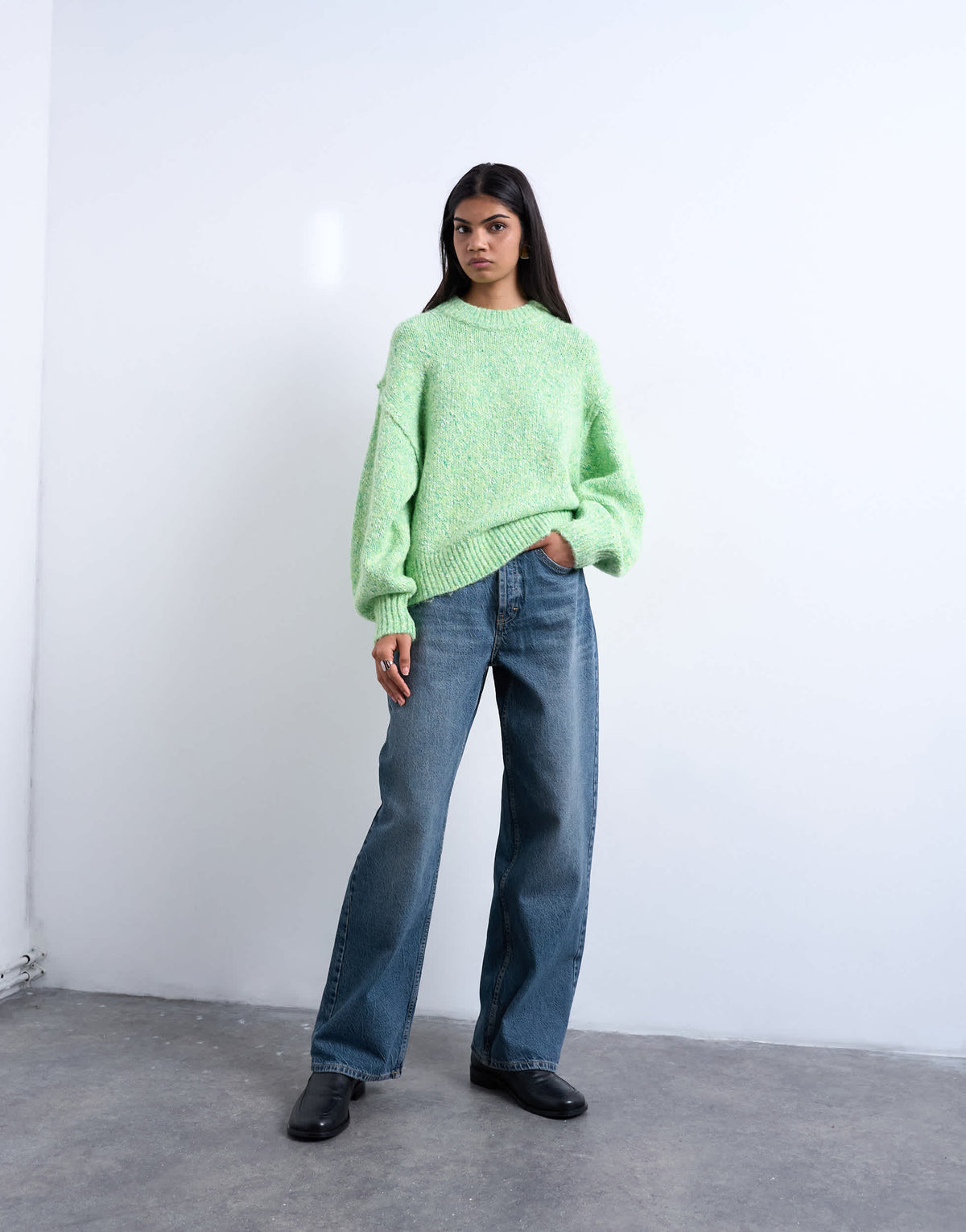 Topshop knitted fluffy twist yarn jumper in green