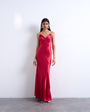 Topshop folded edge satin Cami slip maxi in rose maroon