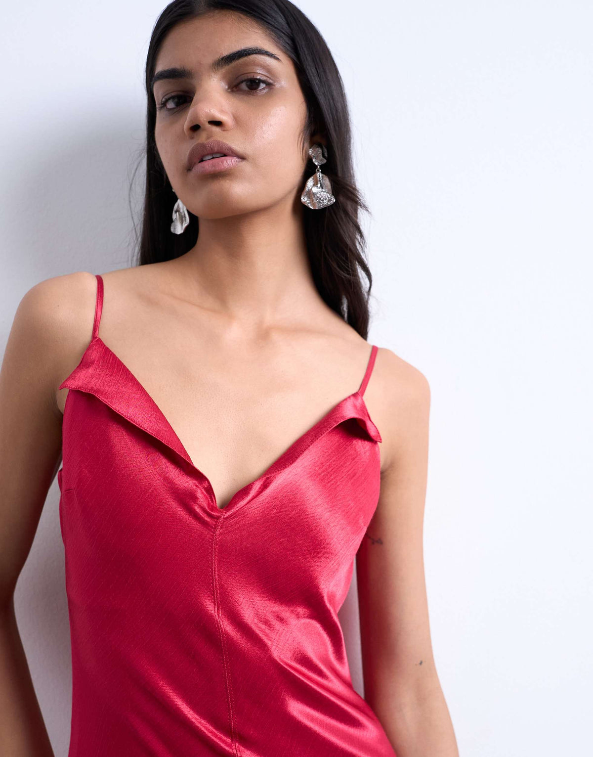 Topshop folded edge satin Cami slip maxi in rose maroon