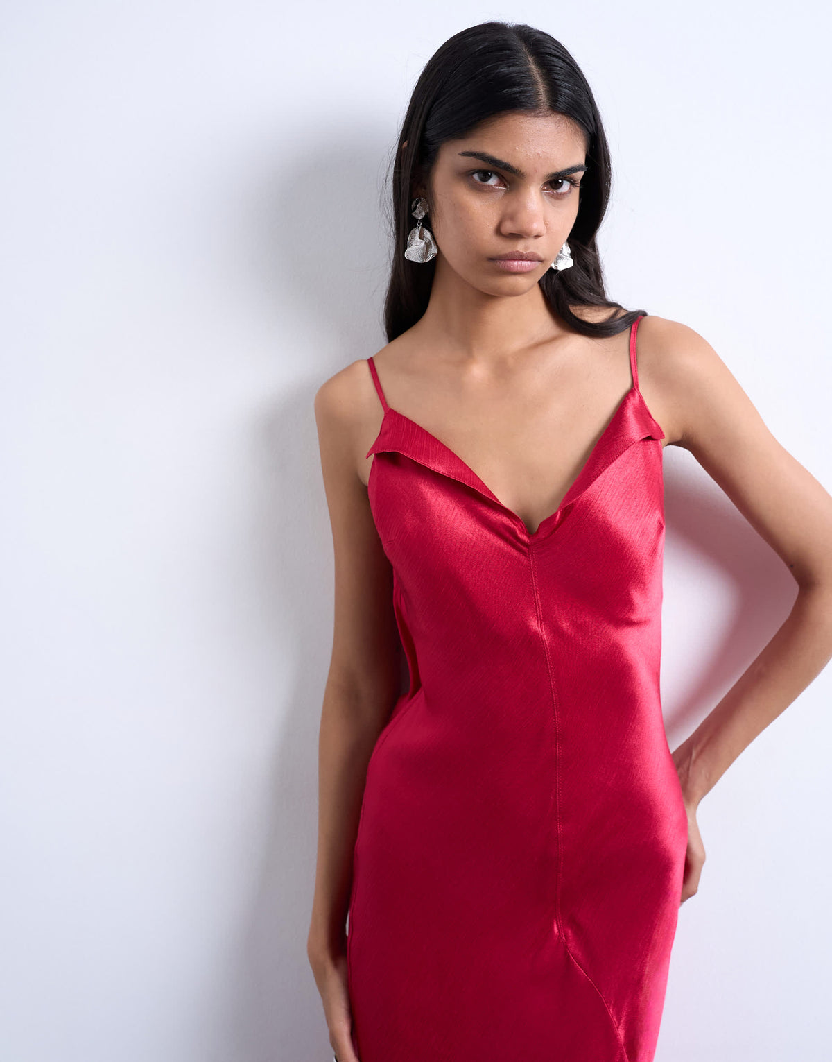 Topshop folded edge satin Cami slip maxi in rose maroon