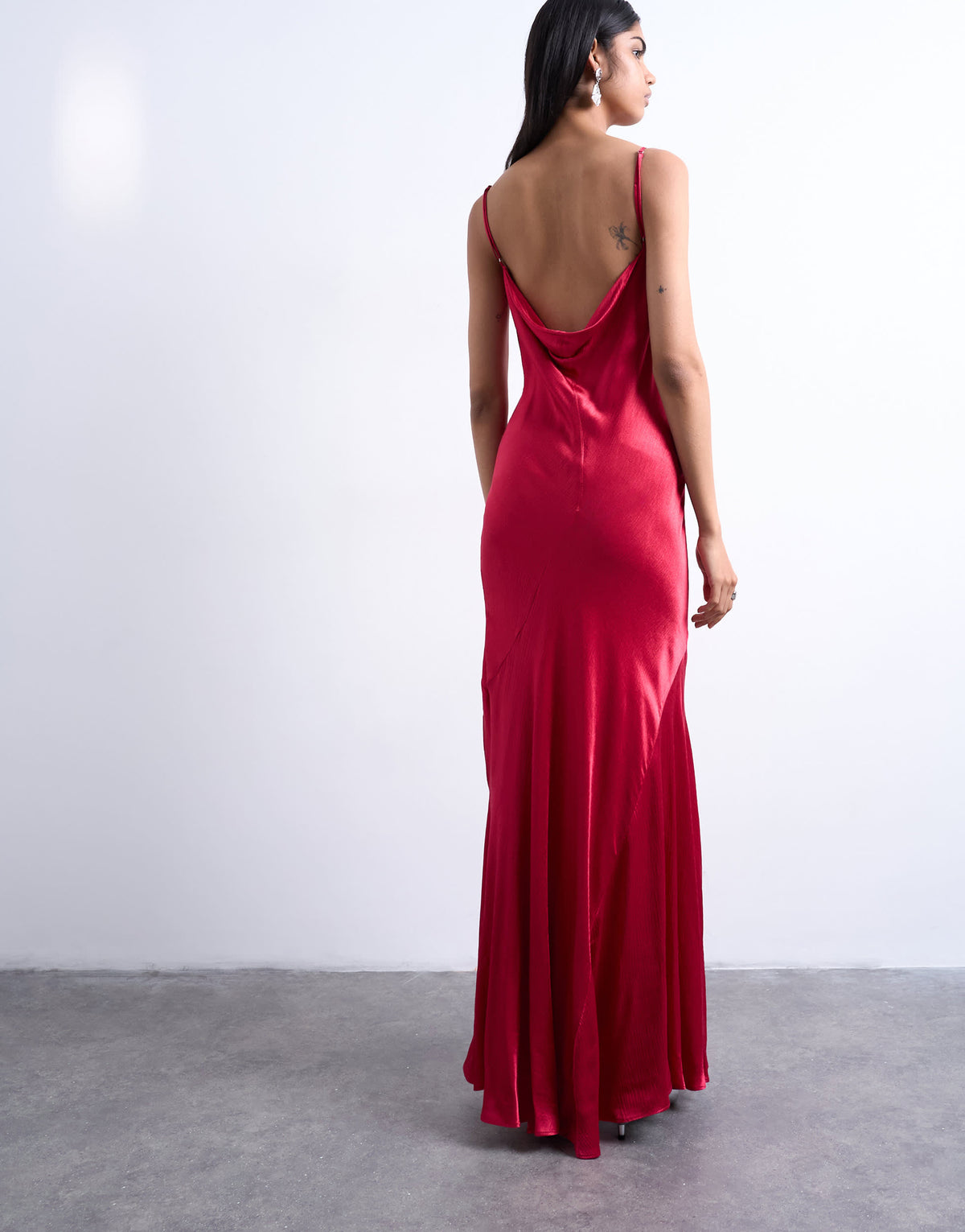 Topshop folded edge satin Cami slip maxi in rose maroon