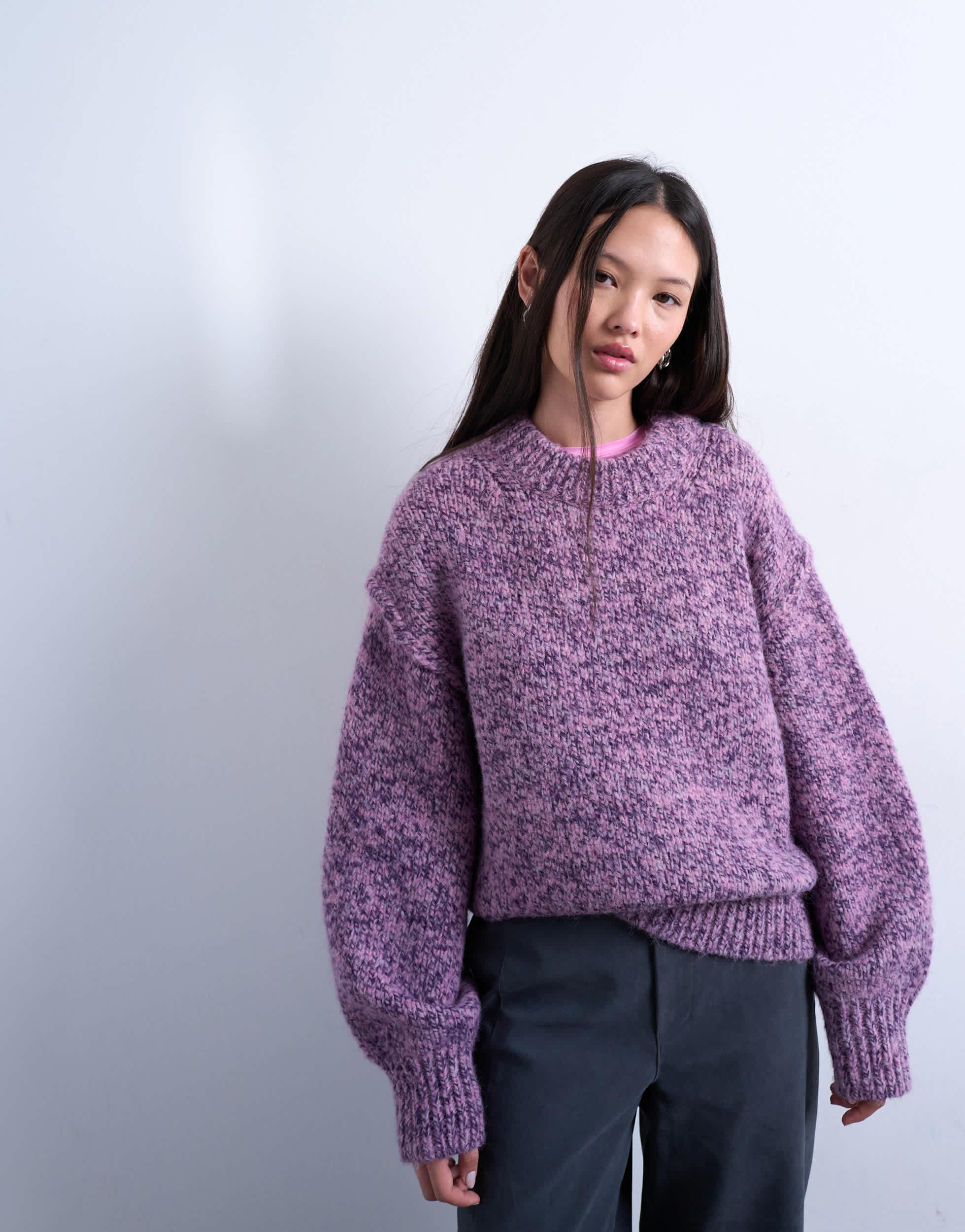 Topshop Strickpullover aus flauschigem Twist-Garn in Lila