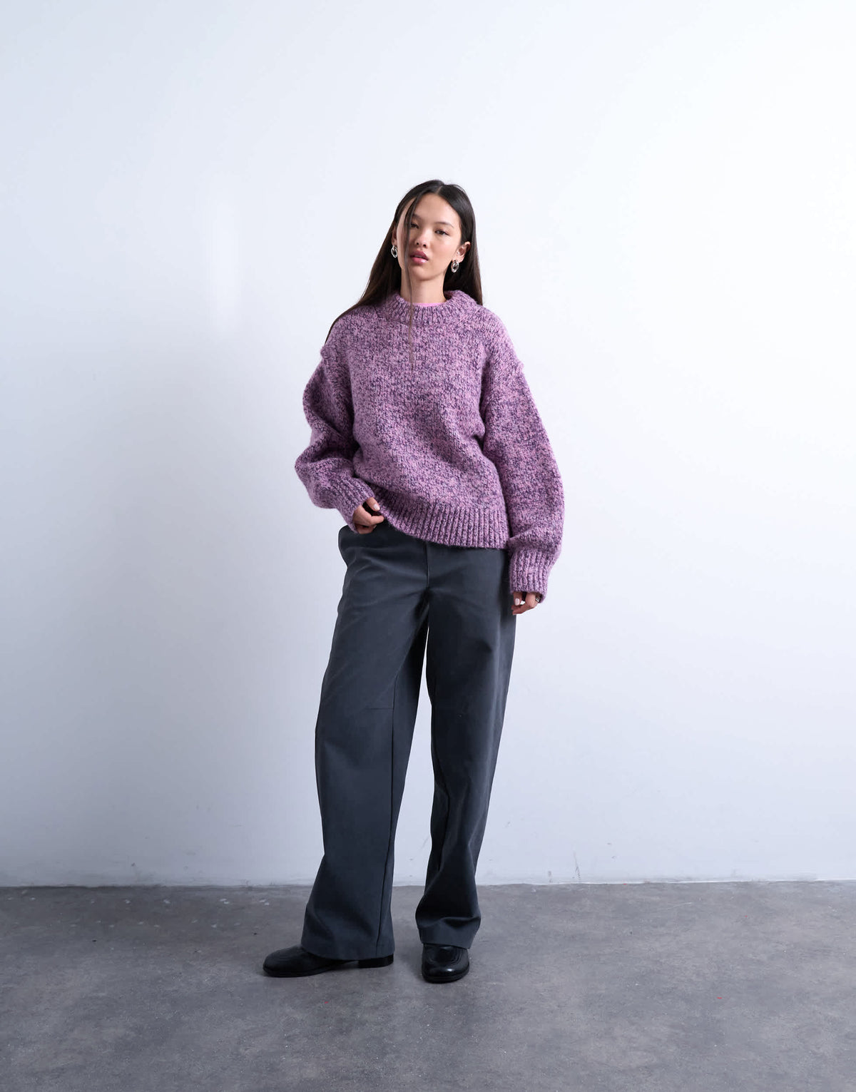 Topshop knitted fluffy twist yarn jumper in purple