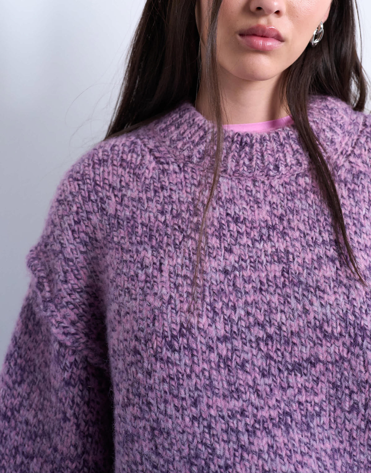 Topshop knitted fluffy twist yarn jumper in purple