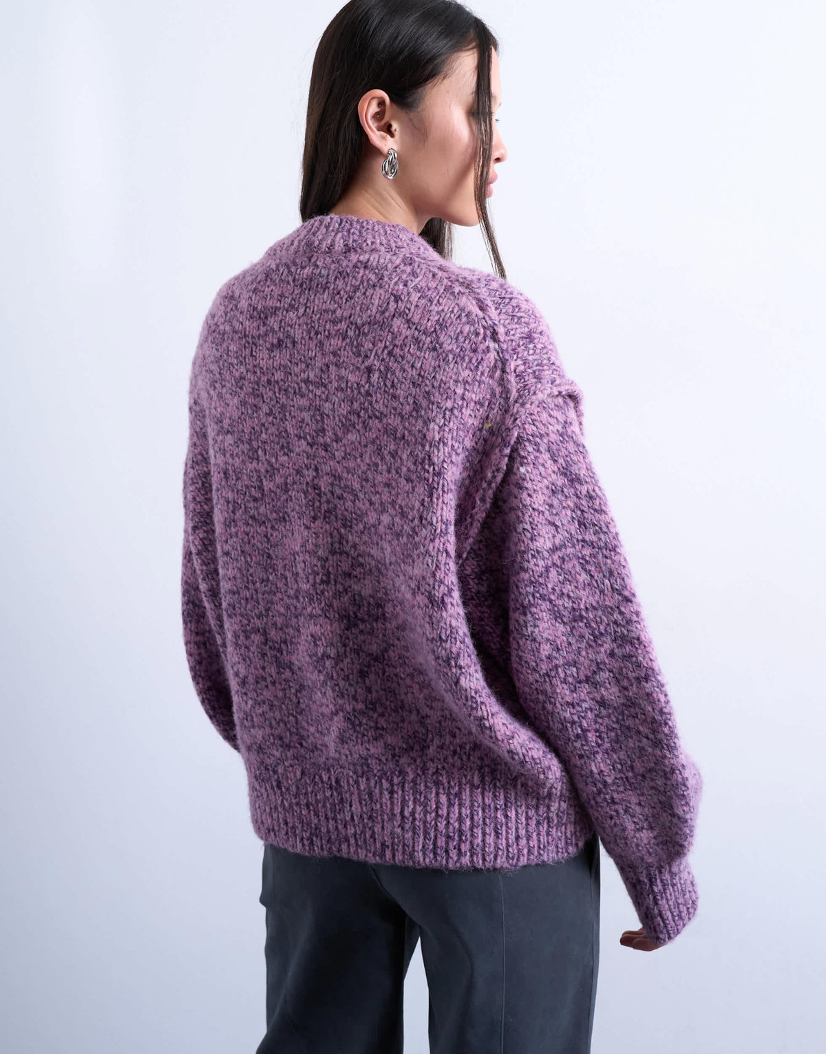 Topshop knitted fluffy twist yarn jumper in purple