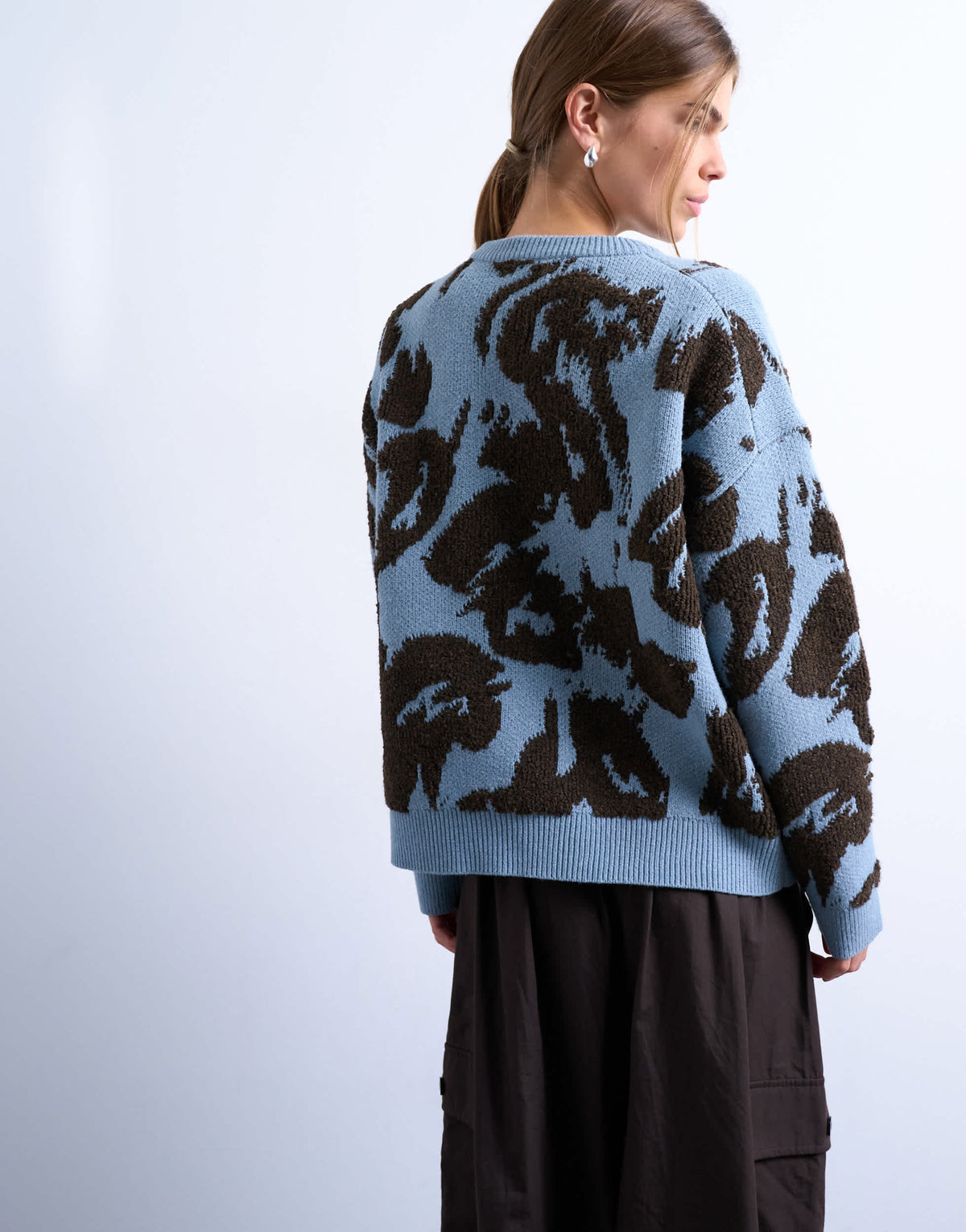 Topshop knitted oversized looped textured print jumper in blue