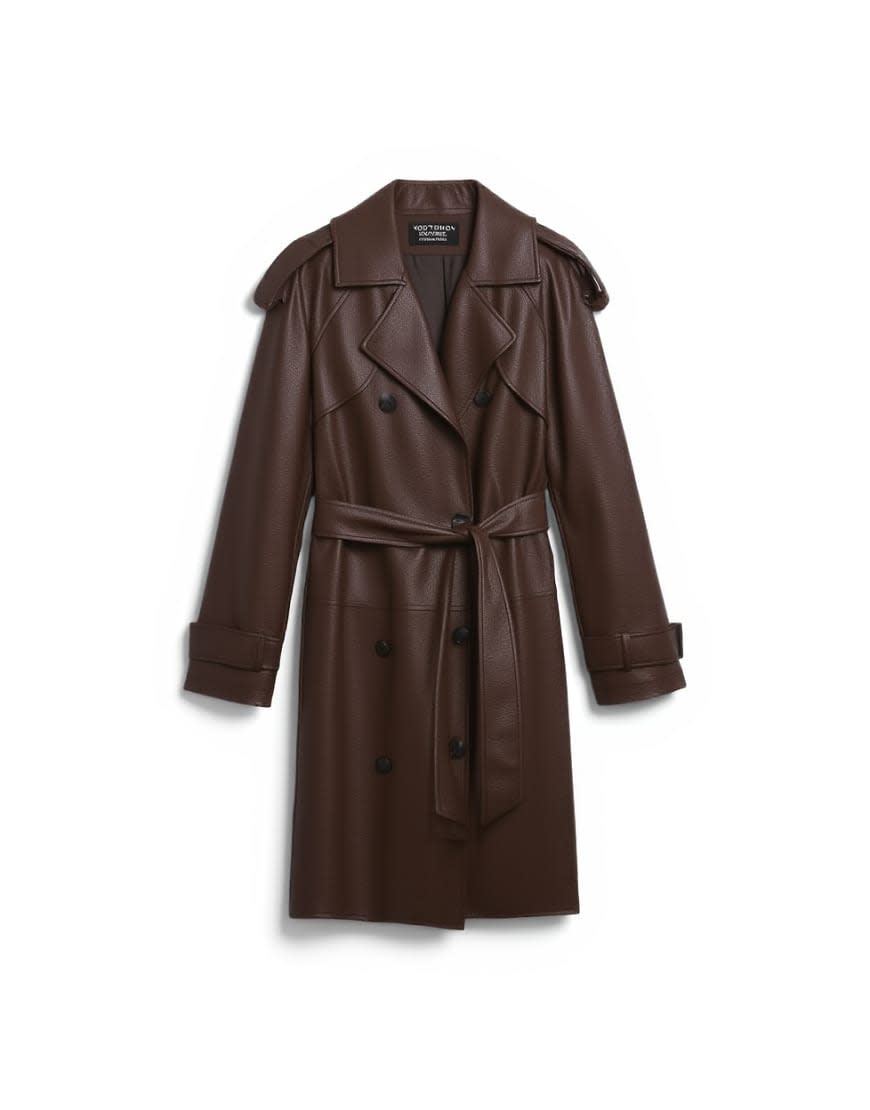 Topshop bubble faux leather trench coat in brown