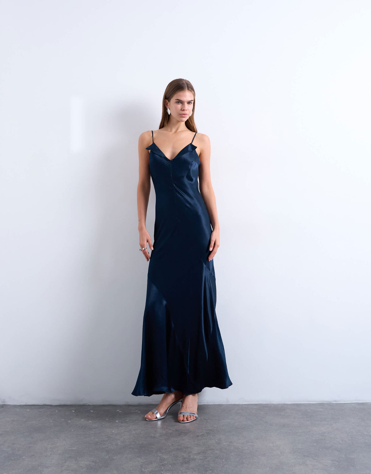 Topshop folded edge satin Cami slip maxi dress in navy