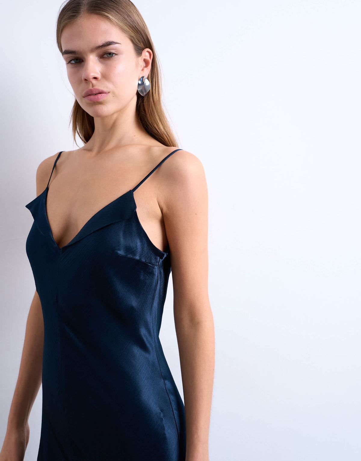 Topshop folded edge satin Cami slip maxi dress in navy