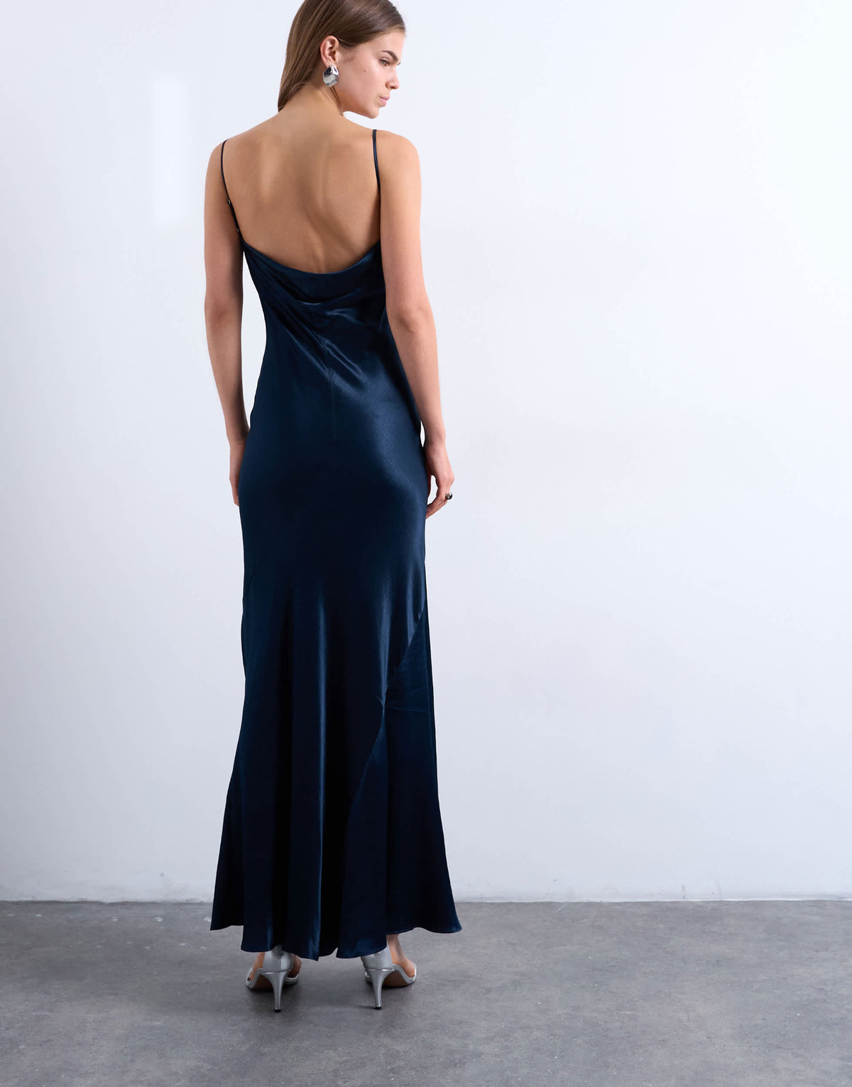 Topshop folded edge satin Cami slip maxi dress in navy