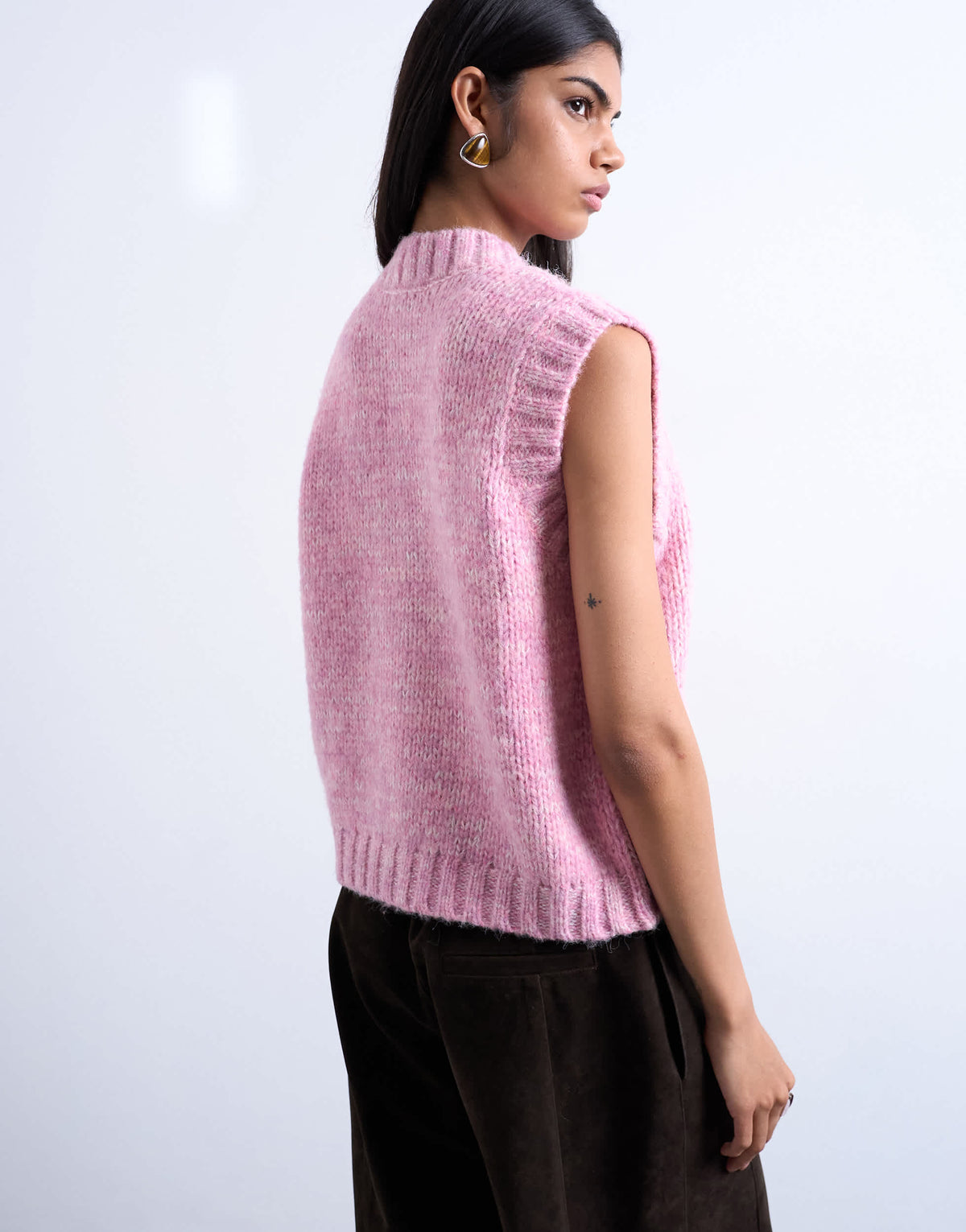 Topshop knitted fluffy twist yarn waistcoat in pink