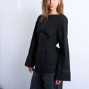 Schwarzes, langärmeliges Top von Topshop mit Bindegürtel und Kontrastnähten