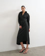 Topshop open collar ruched long sleeve midi shirt dress in black