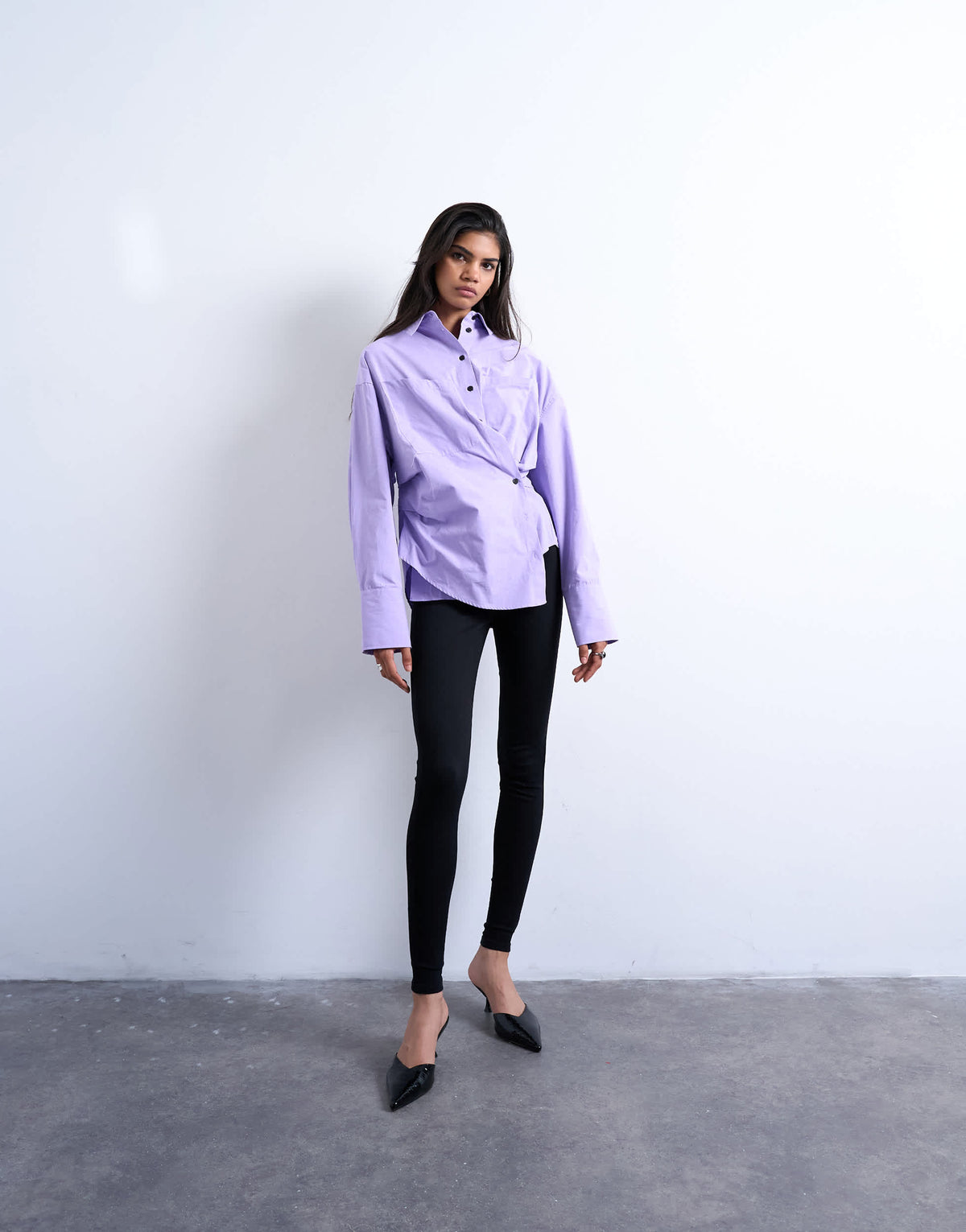 Topshop asymmetric placket waisted long sleeve cinched shirt in purple
