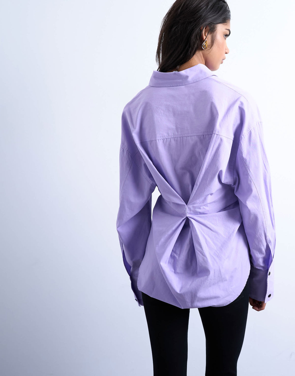 Topshop asymmetric placket waisted long sleeve cinched shirt in purple