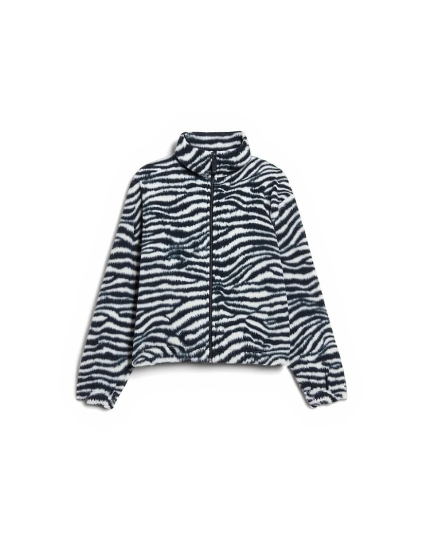 Topshop borg zebra print zip through fleece in monochrome