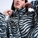 Topshop borg zebra print zip through fleece in monochrome