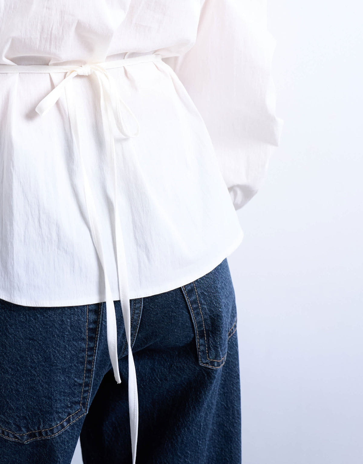 Topshop tie back waist long sleeve shirt in ivory