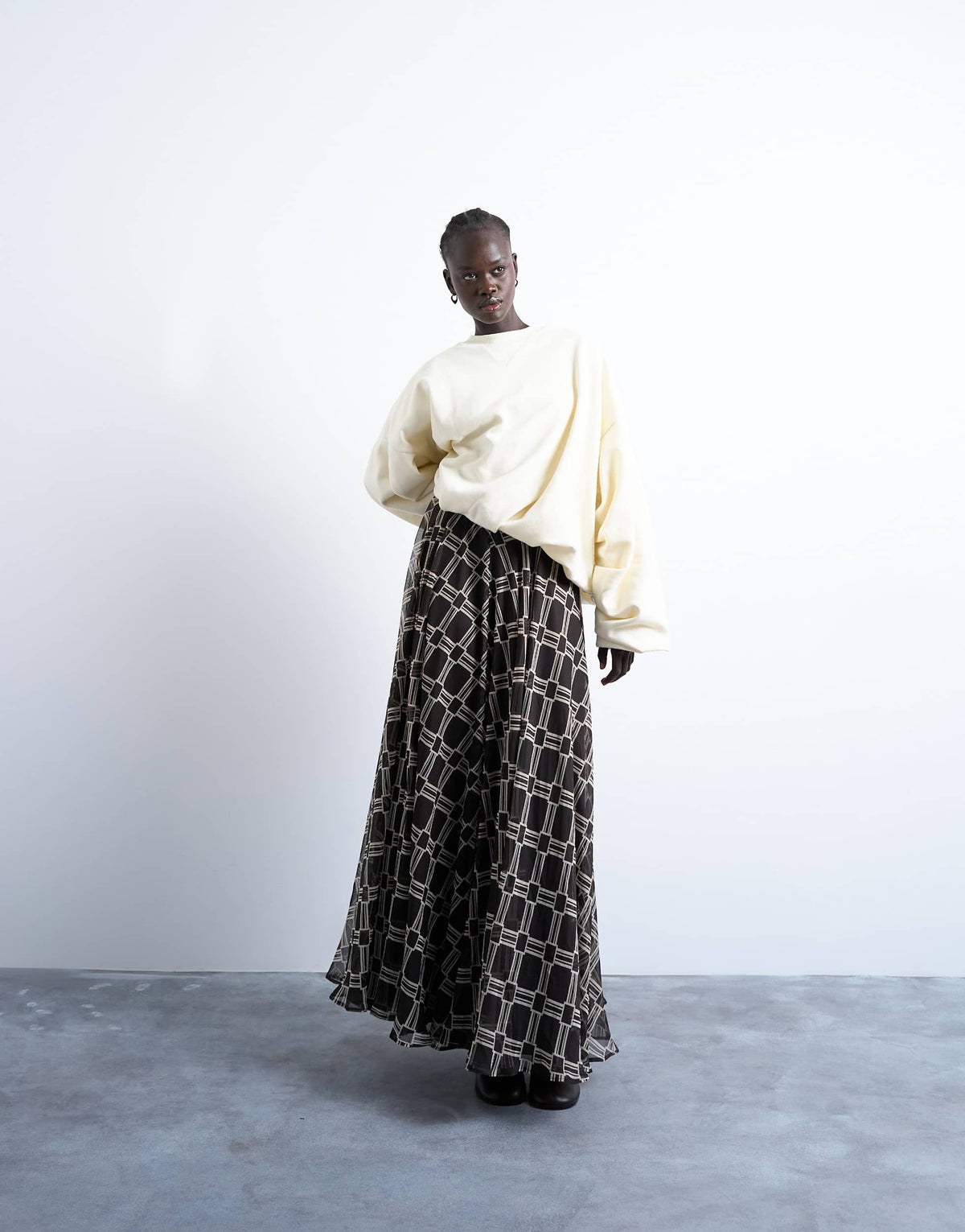 Topshop check print full circle maxi skirt in chocolate
