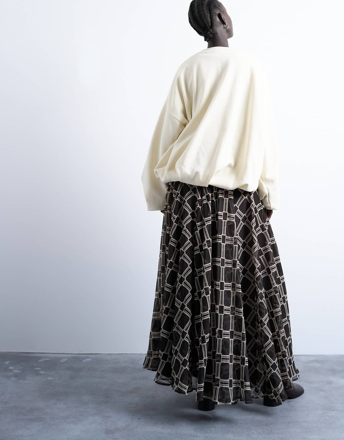 Topshop check print full circle maxi skirt in chocolate