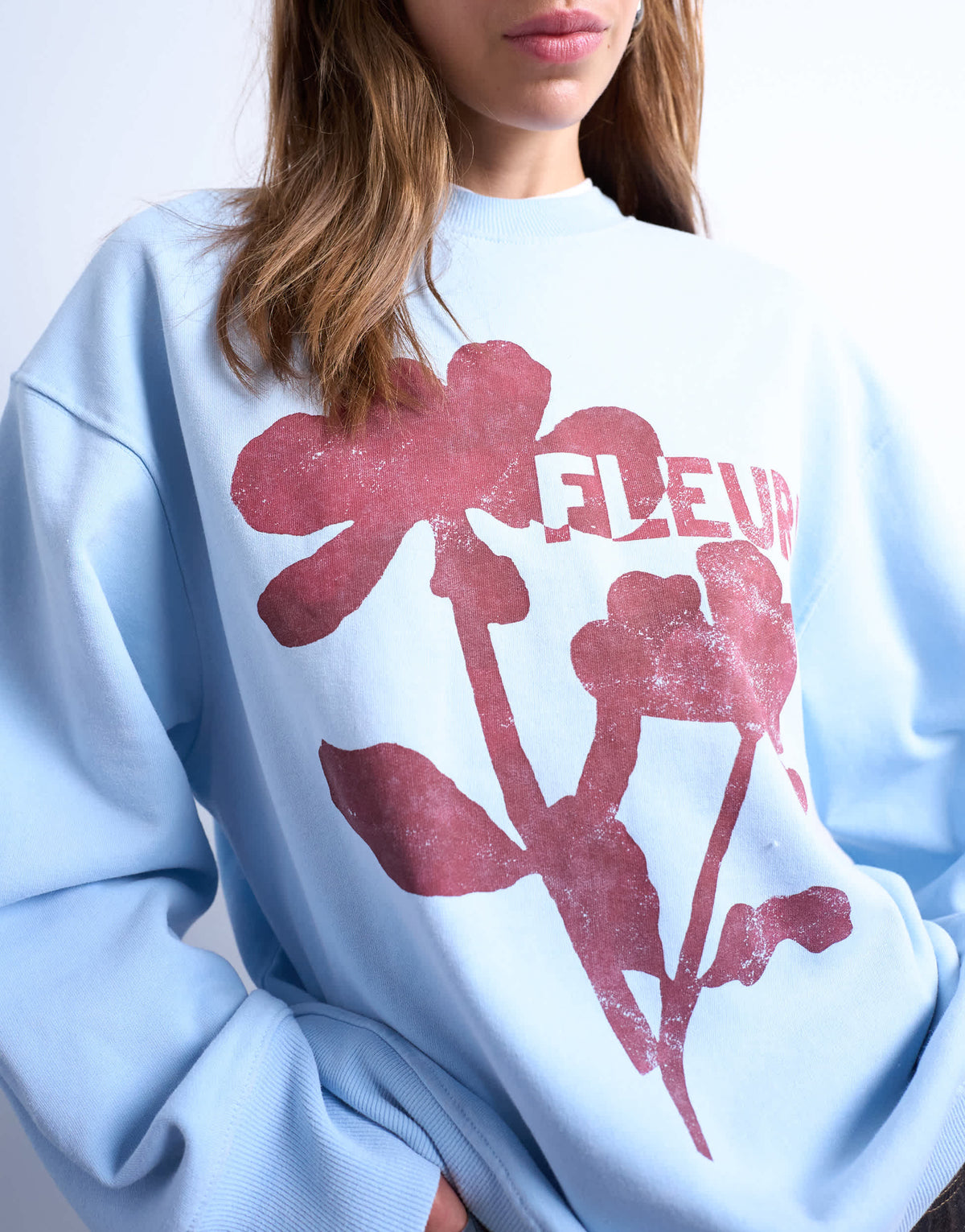 Topshop graphic fleuri print oversized sweatshirt in light blue