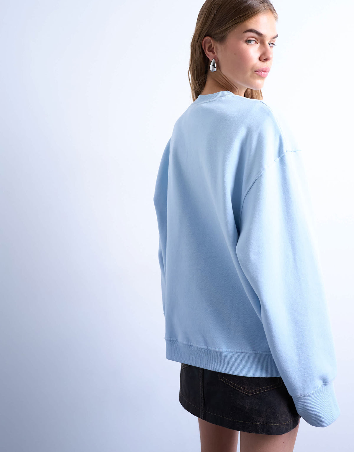Topshop graphic fleuri print oversized sweatshirt in light blue