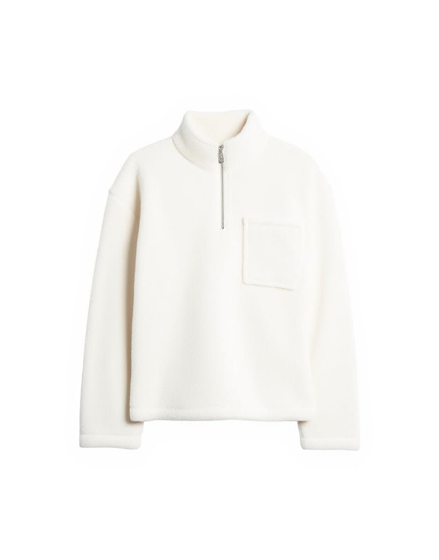 Topman 1/4 zip borg sweatshirt in ecru